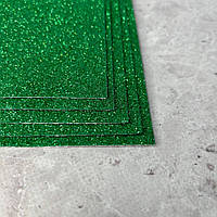 Фоамиран зеленый с глиттером клеевая основа1,6 мм, 1 лист А4
