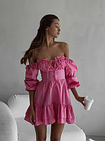 Платье-корсет на шнуровке (хлопок) 48-52, Розовый