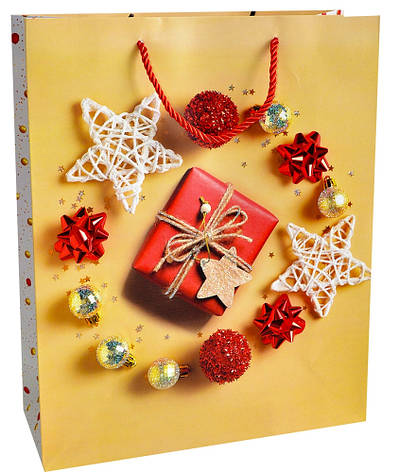 Подарунковий новорічний пакет (зірочки з ротангу) 26*32*10 см, фото 2