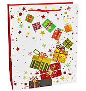 Подарунковий новорічний пакет білий, подарунки 26*32*10 см
