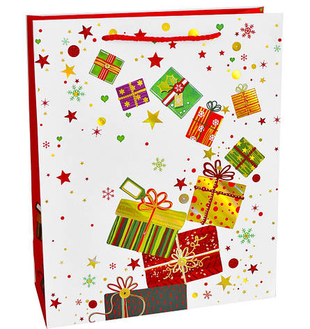 Подарунковий новорічний пакет білий, подарунки 26*32*10 см, фото 2
