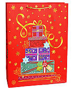 Подарунковий новорічний пакет червоний, подарунки 26*32*10 см