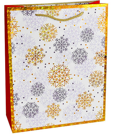 Подарунковий новорічний пакет, сніжинки 26*32*10 см, фото 1