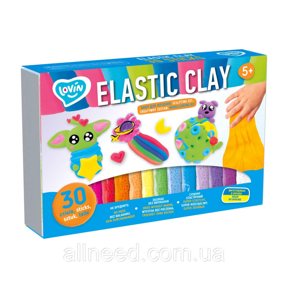 Набір для ліплення з повітряним пластиліном Elastic Clay 70141, 30 стиків, фото 1