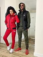 Тёплый мужской спортивный костюм Puma тройка на флисе штаны худи и жилетка на синтепоне серый 48 50 52 54 Хаки, 48