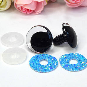 Очі для іграшок зі зміщеною зіницею, блискучі Ø18 мм, блакитні (2 шт), фото 3