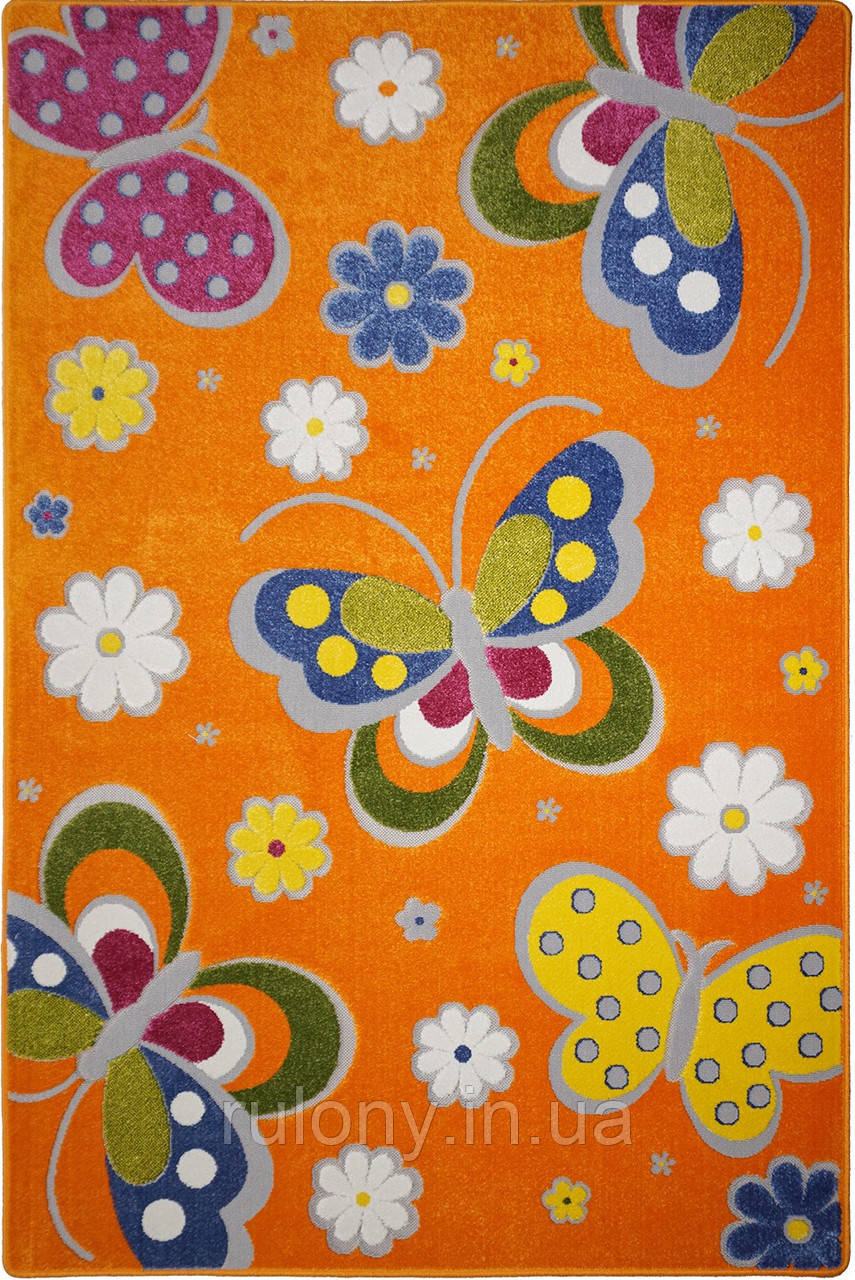 2х3м Ковер Киндер Микс Бабочки и цветочки(оранжевый фон) - фото 1 - id-p1571020323