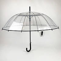 Зонт прозрачный трость женский полуавтомат 16 спиц купол 100 см с черной ручкой (48458)
