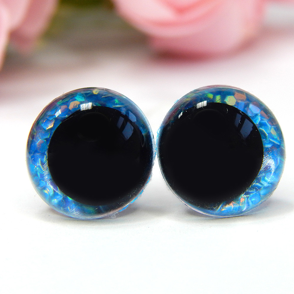 Очі для іграшок зі зміщеною зіницею, блискучі Ø14 мм, блакитні (2 шт)