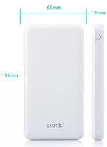 Портативний Power Bank ASONIC AS-P10 зовнішній акумулятор повербанк для смартфона 10000 mAh USB Білий, фото 3