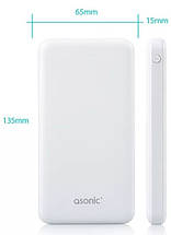 Портативний Power Bank ASONIC AS-P10 зовнішній акумулятор повербанк для смартфона 10000 mAh USB Білий, фото 6