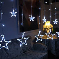 Светодиодная гирлянда бахрома "6 Звёзд" Star Curtain 4.2м 120 LED (Холодный белый) новогодняя гирлянда (NS)