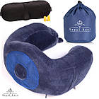 Подушка ортопедична для подорожей RoyalRest Memory Foam Синій 28х28х12см Дорожня подушка під шию Ортопедична подушка, фото 3