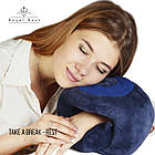 Подушка ортопедична для подорожей RoyalRest Memory Foam Синій 28х28х12см Ортопедична подушка для літака, фото 4