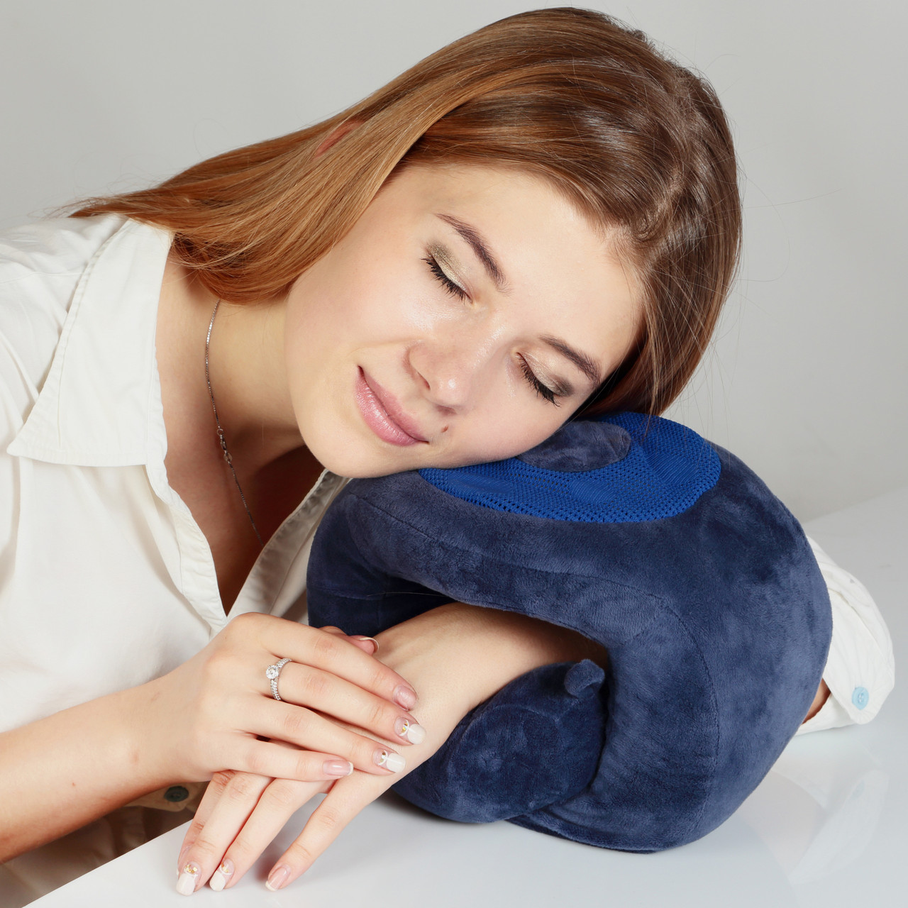 Подушка ортопедична для подорожей RoyalRest Memory Foam Синій 28х28х12см Дорожня подушка під шию Ортопедична подушка, фото 1