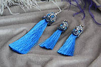 Комплект набір біжутерії з перлами "Шахерезада" Кулон підвіс та сережки-китиці сині Ручна робота