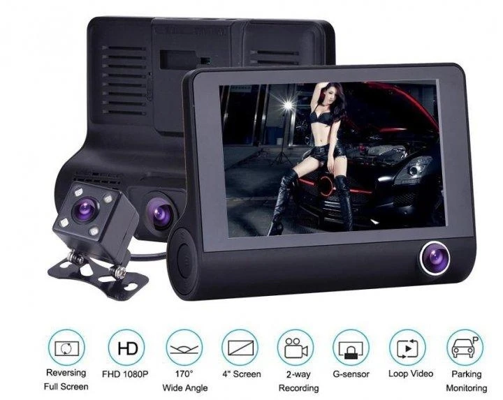 Автомобильный видеорегистратор UKC SD319 оборудованный тремя камерами и функцией записи в Full HD AmmuNation - фото 2 - id-p1982061457