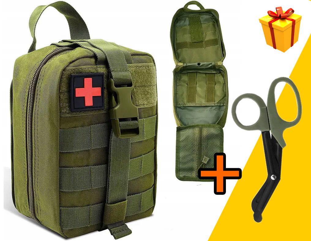 Тактическая поясная сумка быстросъемная аптечка тактическая - Олива + Тактические медицинские ножницы - фото 2 - id-p1982089922