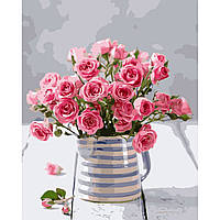 Картина за номерами Strateg ПРЕМІУМ Рожеві троянди з лаком розміром 40х50 см VA-3168