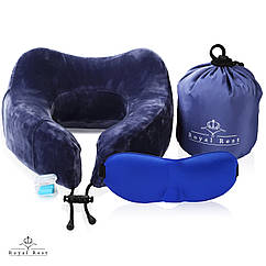 Подушка ортопедична для подорожей Royal Rest Memory Foam Синій 28х28х12 см Подушка з ефектом пам'яті дорожня