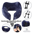 Подушка ортопедична для подорожей Royal Rest Memory Foam Синій 28х28х12 см Подушка в дорогу під шию, фото 3