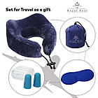 Подушка ортопедична для подорожей Royal Rest Memory Foam Синій 28х28х12 см Подушка в дорогу під шию, фото 8