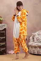 Взрослая теплая пижама на молнии, костюм-кигуруми Жираф