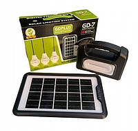 Портативная система освещения GDPlus GD-7 Фонарь + 3 LED лампы + солнечная панель 4000 mAh «D-s»