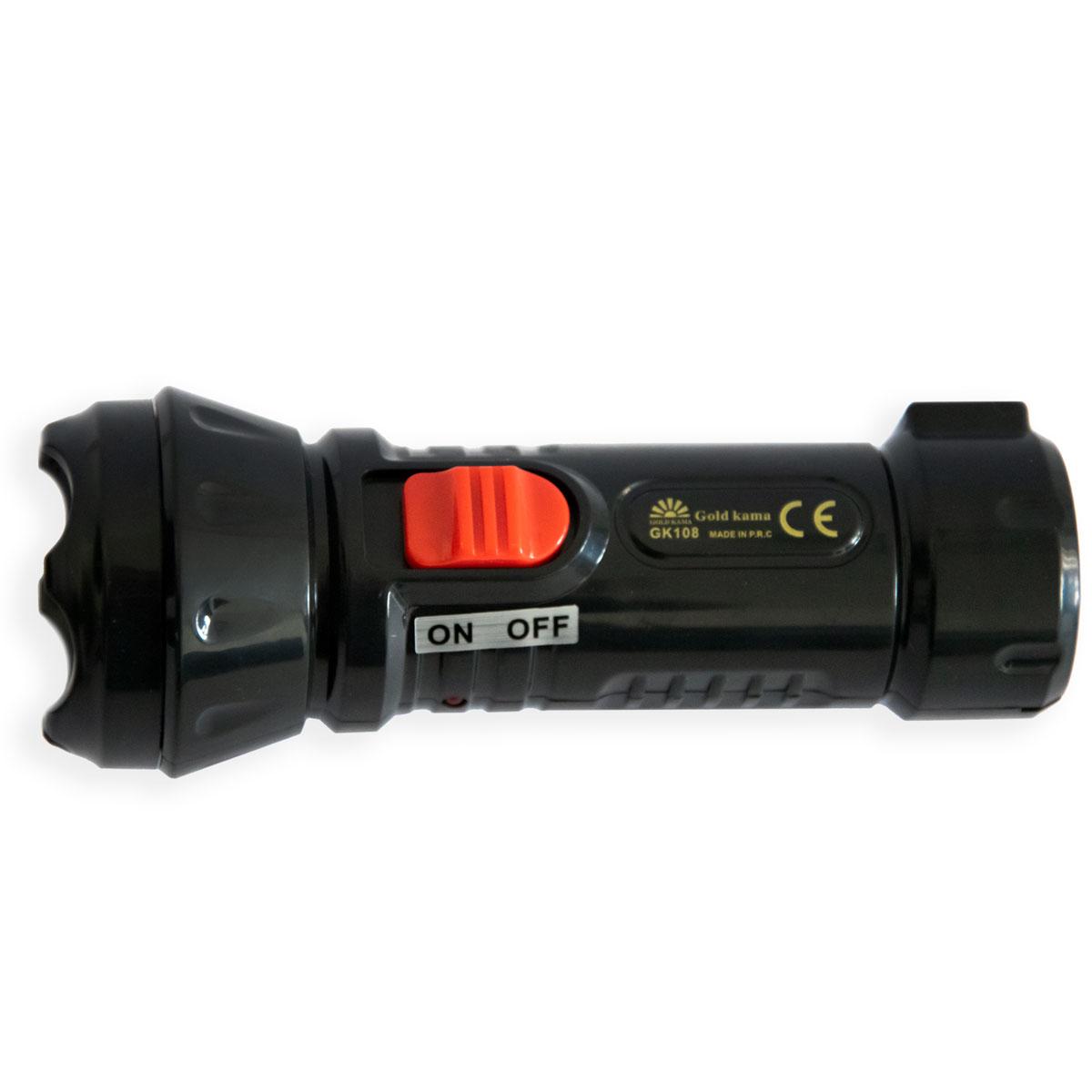 Ліхтарик на акумуляторі 1W "Gold Kama 108" Чорний, світлодіодний ліхтар ручний з адаптером «D-s»