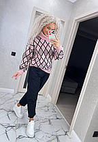 Теплий жіночий в'язаний светр гольф під горло ромб, фото 2