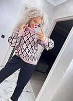 Теплий жіночий в'язаний светр гольф під горло ромб, фото 3