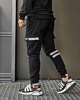 Мужские Карго штаны с светоотражающими полосками (7 штук) черные