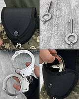 Набор стальные наручники с двумя ключам+подсумок, Стальные наручники для охраны, Наручники для полиции