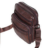 Шкіряна сумка чоловіча через плече R010 коричнева добротна барсетка 18х16см, фото 4