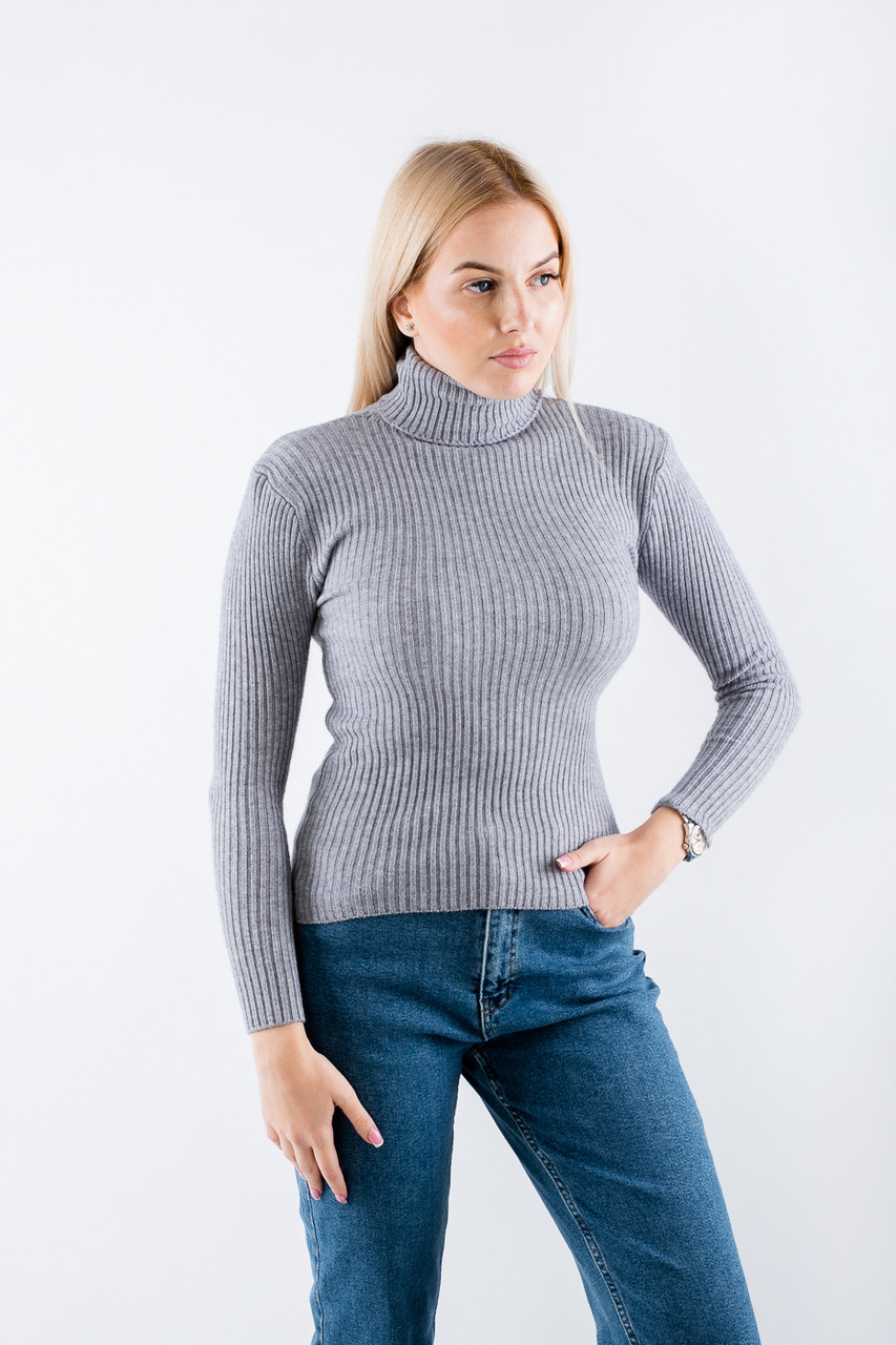 Жіночий гольф водолазка в рубчий сірий 3462 (2000000114934), фото 1