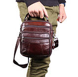 Чоловіча шкіряна сумка через плече Bon101 коричнева надійна барсетка 21х18см, фото 5