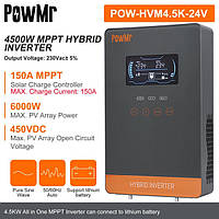 Гибридный солнечный инвертор PowMr 4500W POW-HVM4.5M-24V, 24В DC - 230В AC, 150A MPPT, On-Grid, режим UPS