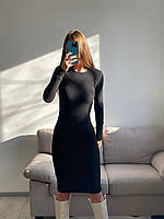 Женское симпатичное платье, 42-44, 46-48, серый, беж, черный, ангора рубчик. 42/44, черный