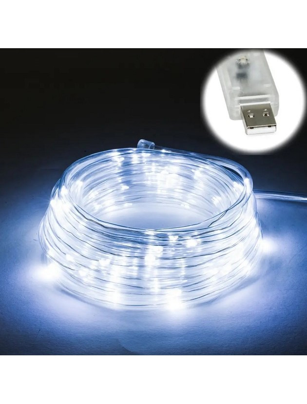 Гірлянда світлодіодна нитка Led "Краплі роси" дюралайт на 100 світлодіодів 9 м з USB підключенням Білий, фото 1