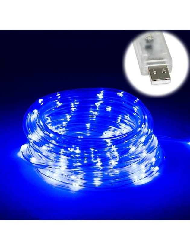 Гірлянда світлодіодна нитка Led "Краплі роси" дюралайт на 100 світлодіодів 9 м з USB підключенням Синій, фото 1