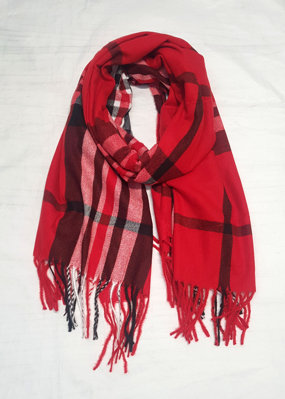 Шарф палантин кашеміровий Клітина Барба червоний, фото 1