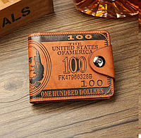 Кошелек мужской портмоне 100$ Доллар Коричневый