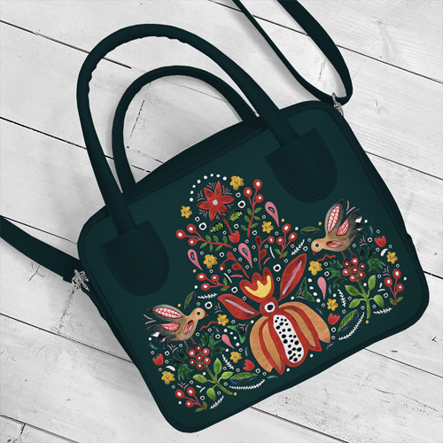 Сумка жіноча Kitto Птахи та квіти на зеленому фоні 25x20x9 см (SKI_23S027_TZE), фото 1