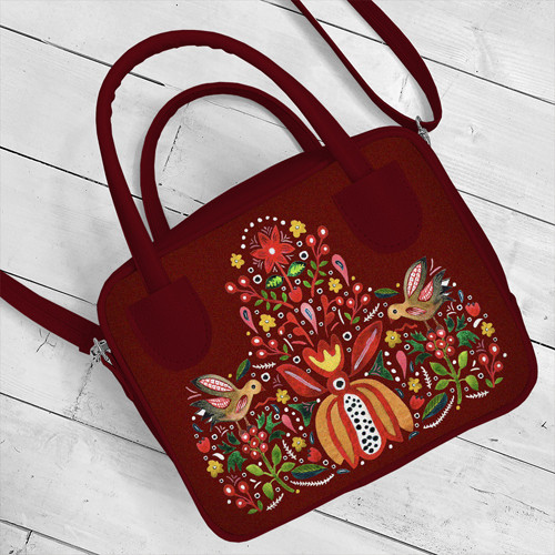 Сумка жіноча Kitto Птахи та квіти на бордовому фоні 25x20x9 см (SKI_23S011_BOR), фото 1