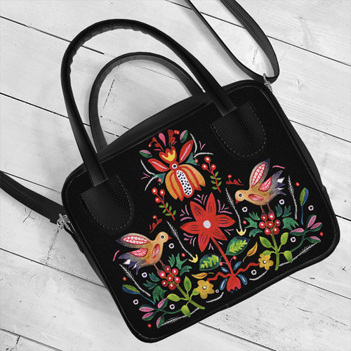 Сумка жіноча Kitto Птахи та квіти на чорному фоні 25x20x9 см (SKI_23S005_BL), фото 1