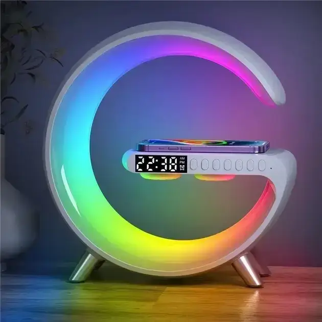 Настільна лампа нічник G Smart Light Sound Machine з бездротовою зарядкою 15W і Bluetooth-колонкою 3W Білий, фото 1