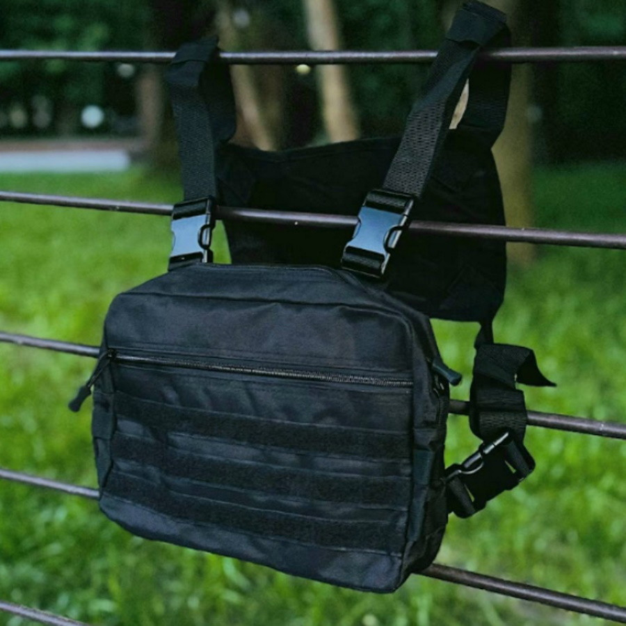 Тактична нагрудна армійська чорна сумка жилет стропи молі