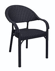 Стілець вуличний пластиковий ротанг СДМ-Груп Софія чорний, садовий, для кафе