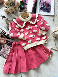 Комплект для дівчинки 2-а Светр в сердечках + спідниця Малиновий 2303, 10, Малиновий, Для дівчаток, Зима, 104