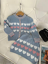 Комплект для дівчинки 2-а Светр і спідниця в серці Блакитний 308, 19, Блакитний, Для дівчаток, Зима, 98